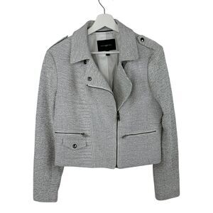 Banana Republic Moto Jacket Biker Womens 14P Cropped White Black Tweed Zip Up